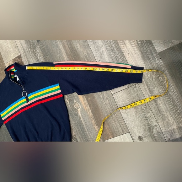 Urban Outfitters Women's Molly Half Zip Navy Blue Rainbow Strip Sweater Sz M - Picture 10 of 12